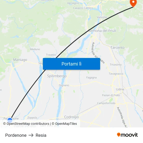 Pordenone to Resia map