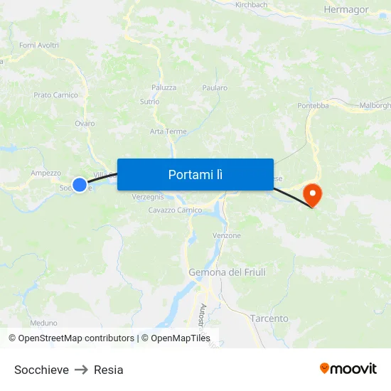 Socchieve to Resia map