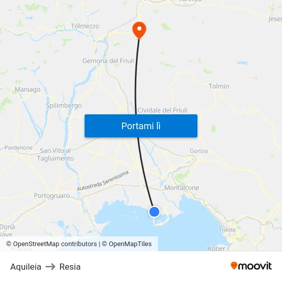 Aquileia to Resia map