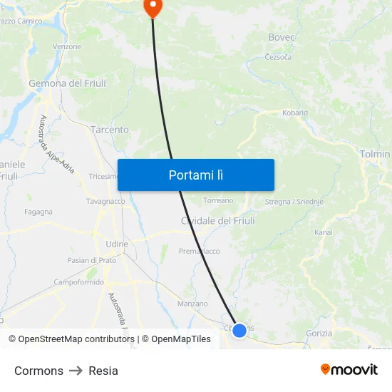 Cormons to Resia map