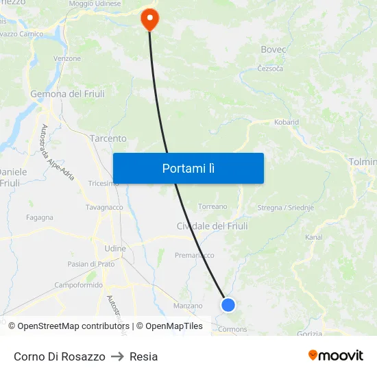 Corno Di Rosazzo to Resia map