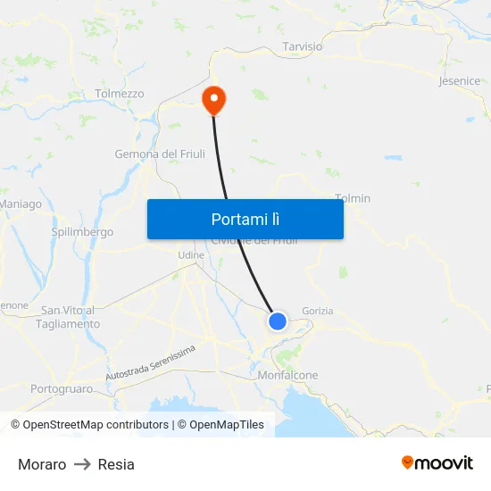 Moraro to Resia map