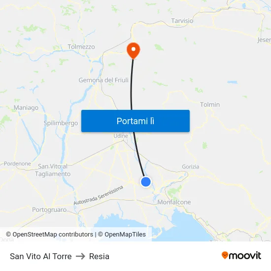 San Vito Al Torre to Resia map