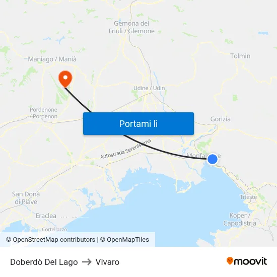 Doberdò Del Lago to Vivaro map
