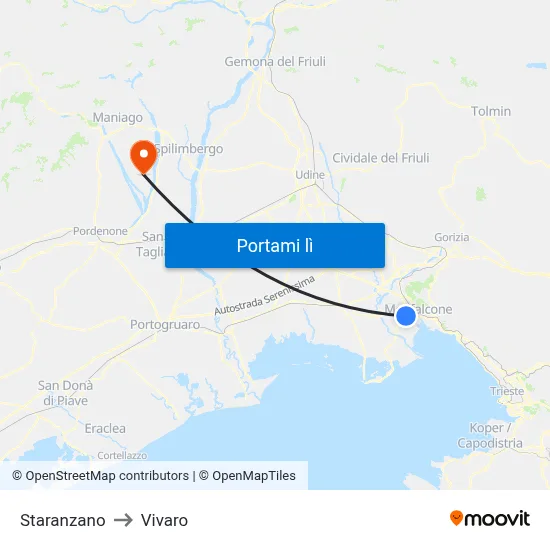 Staranzano to Vivaro map