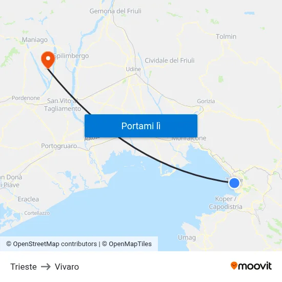 Trieste to Vivaro map