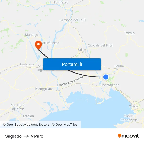 Sagrado to Vivaro map