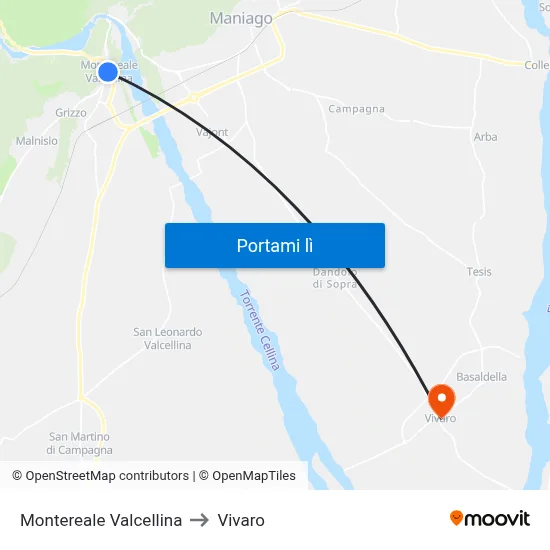 Montereale Valcellina to Vivaro map