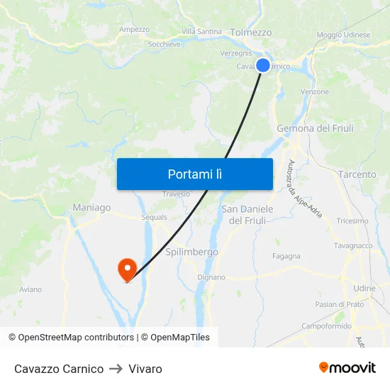 Cavazzo Carnico to Vivaro map