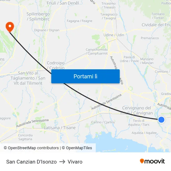 San Canzian D'Isonzo to Vivaro map