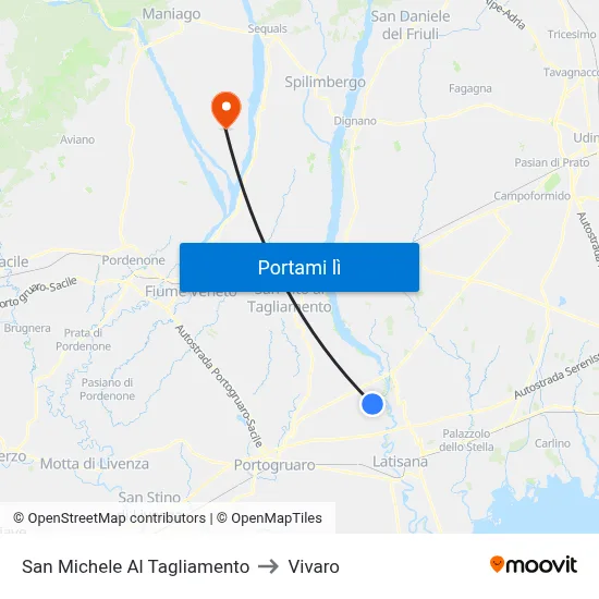 San Michele Al Tagliamento to Vivaro map