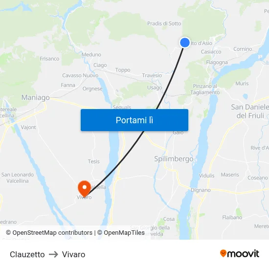 Clauzetto to Vivaro map