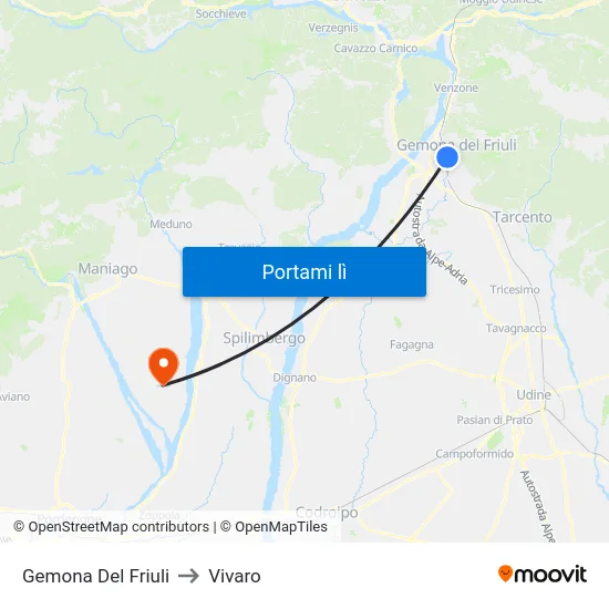 Gemona Del Friuli to Vivaro map
