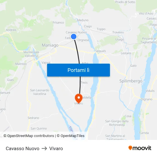 Cavasso Nuovo to Vivaro map