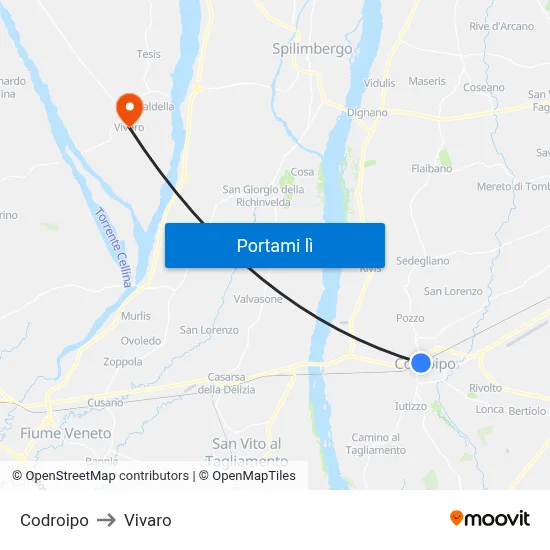 Codroipo to Vivaro map