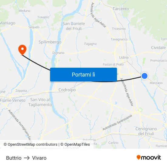 Buttrio to Vivaro map