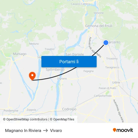 Magnano In Riviera to Vivaro map