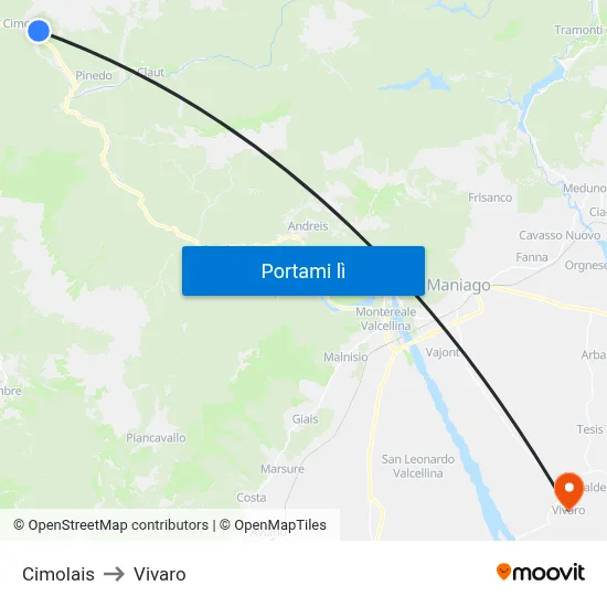 Cimolais to Vivaro map