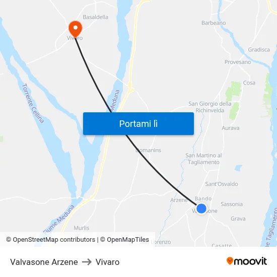 Valvasone Arzene to Vivaro map
