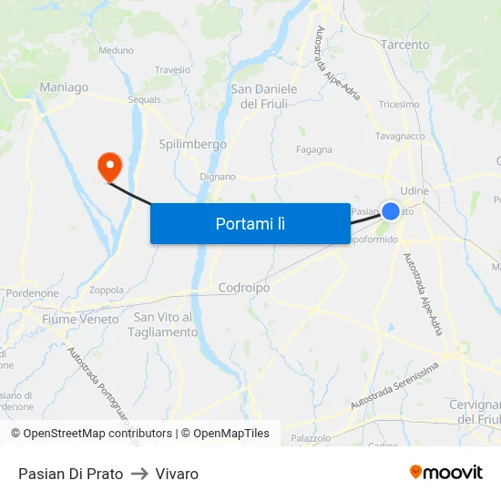 Pasian Di Prato to Vivaro map
