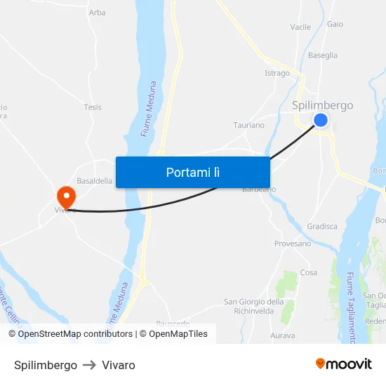 Spilimbergo to Vivaro map