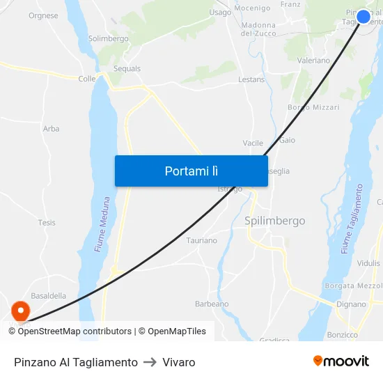 Pinzano Al Tagliamento to Vivaro map