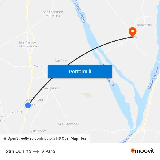 San Quirino to Vivaro map