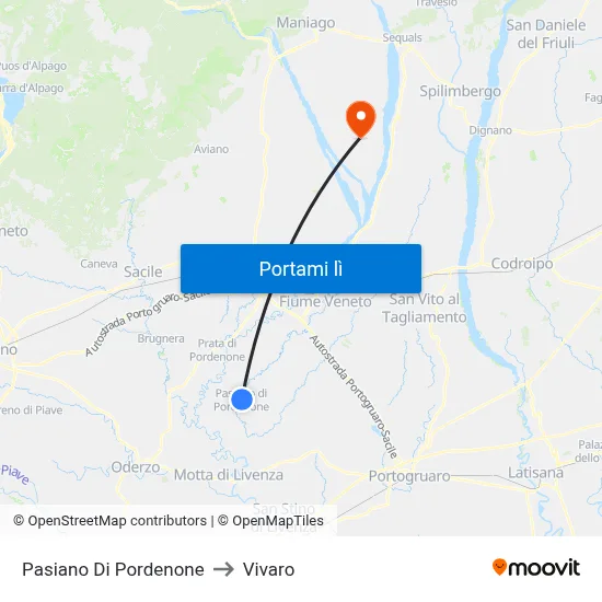 Pasiano Di Pordenone to Vivaro map