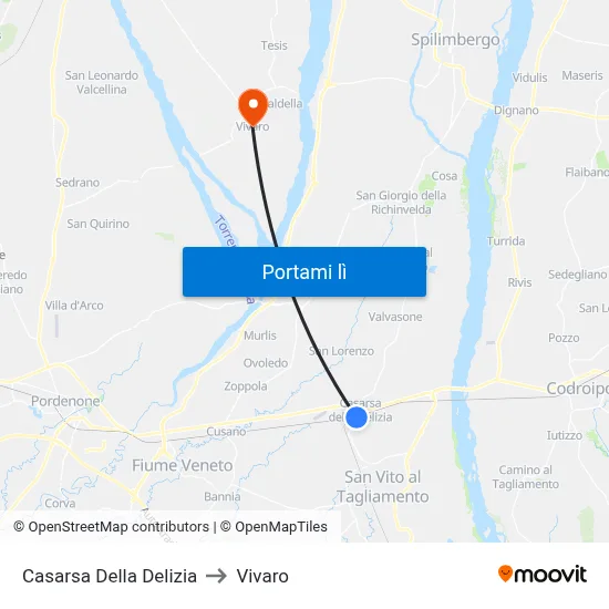 Casarsa Della Delizia to Vivaro map
