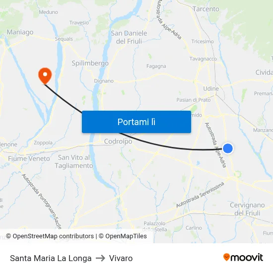 Santa Maria La Longa to Vivaro map