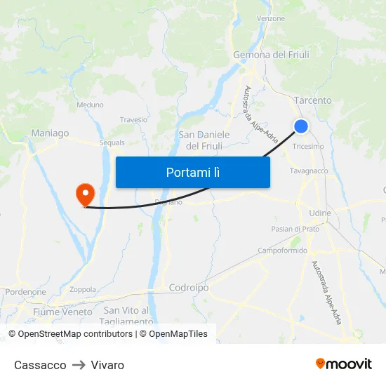 Cassacco to Vivaro map