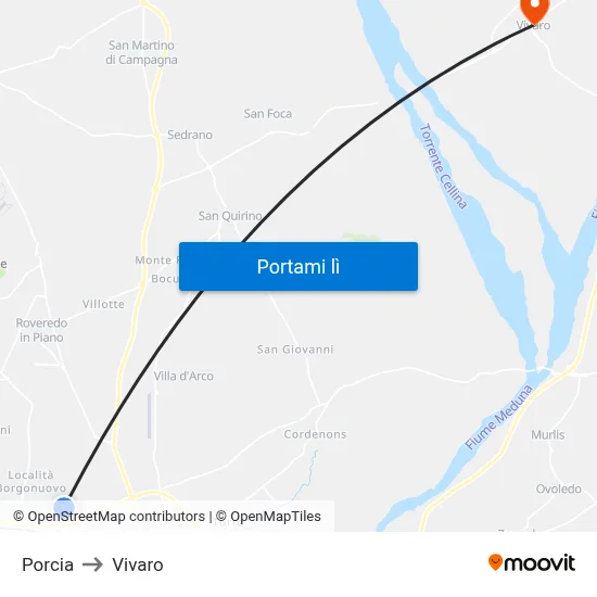 Porcia to Vivaro map