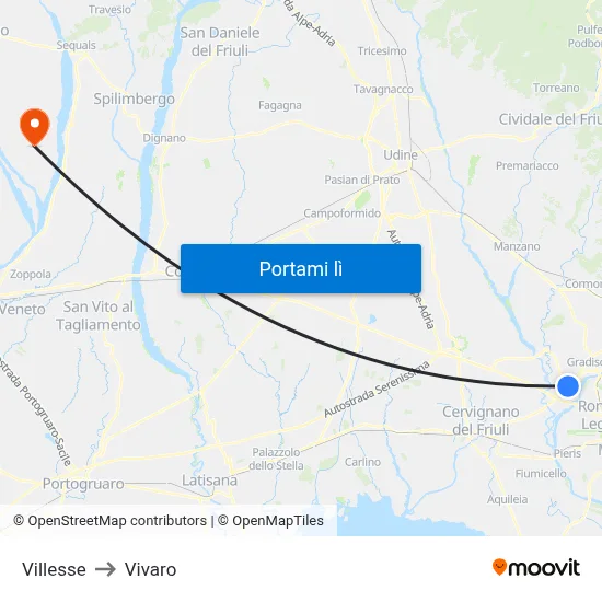 Villesse to Vivaro map