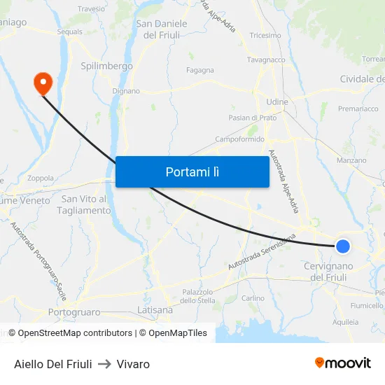 Aiello Del Friuli to Vivaro map