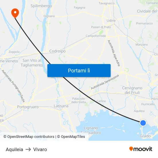 Aquileia to Vivaro map