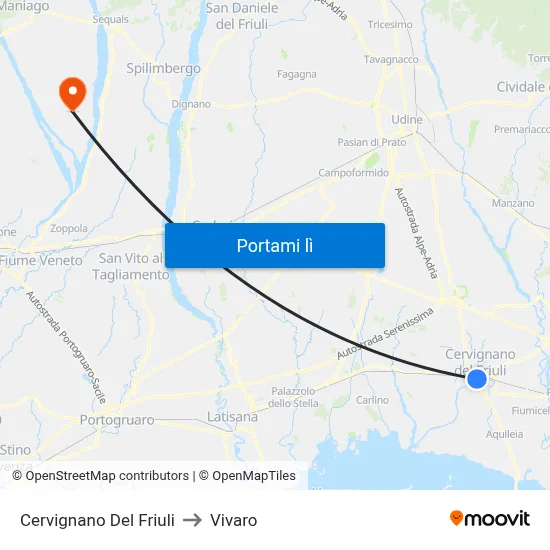 Cervignano Del Friuli to Vivaro map