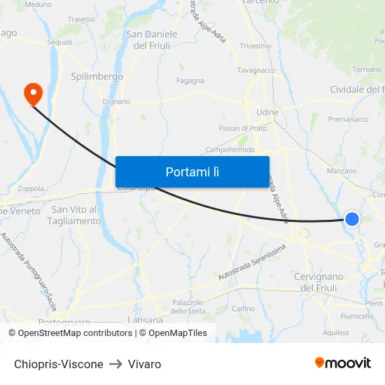 Chiopris-Viscone to Vivaro map
