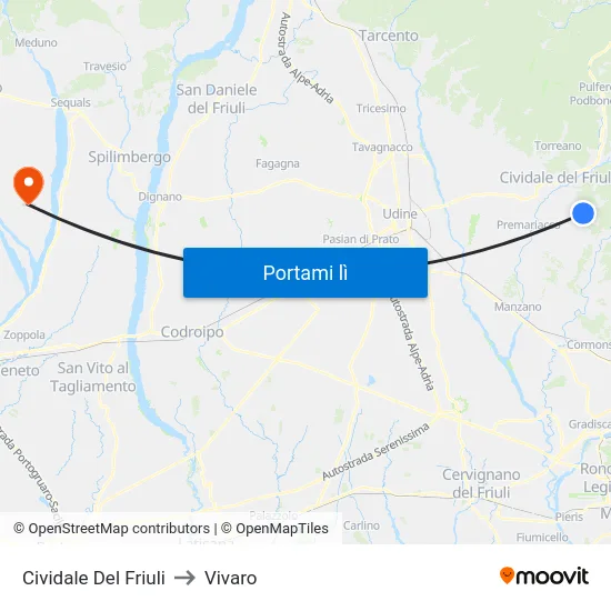 Cividale Del Friuli to Vivaro map