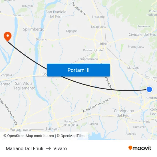 Mariano Del Friuli to Vivaro map
