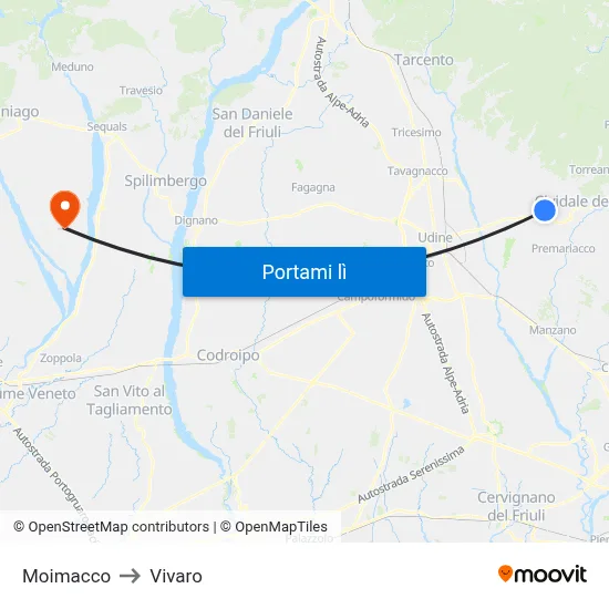 Moimacco to Vivaro map