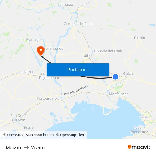 Moraro to Vivaro map