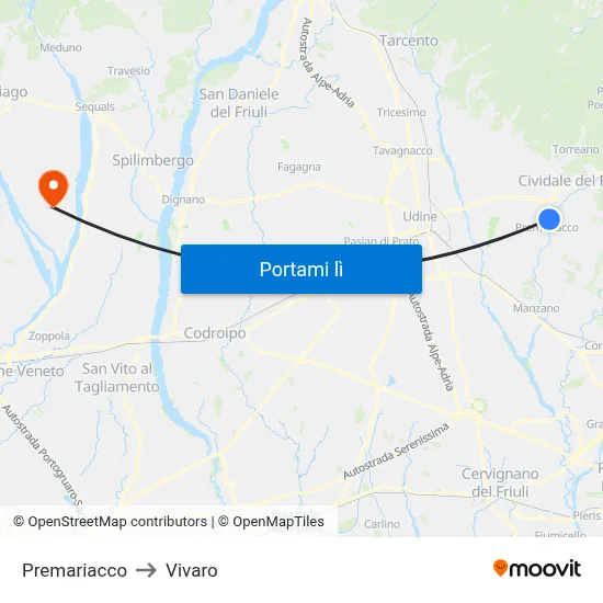Premariacco to Vivaro map