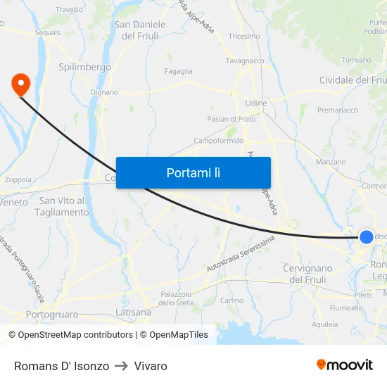 Romans D' Isonzo to Vivaro map