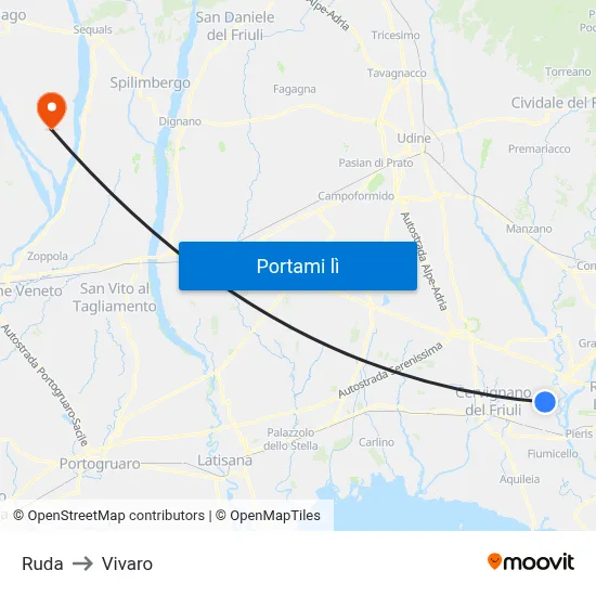 Ruda to Vivaro map