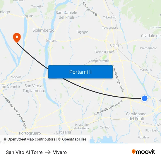 San Vito Al Torre to Vivaro map
