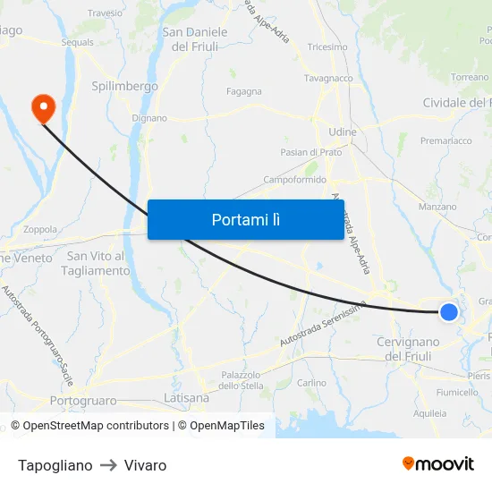 Tapogliano to Vivaro map