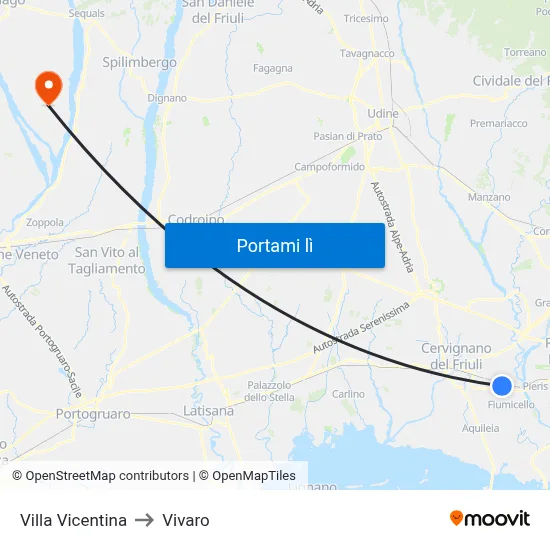 Villa Vicentina to Vivaro map