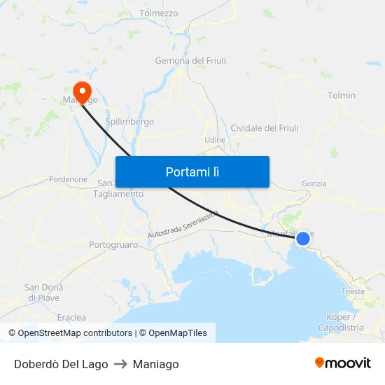 Doberdò Del Lago to Maniago map