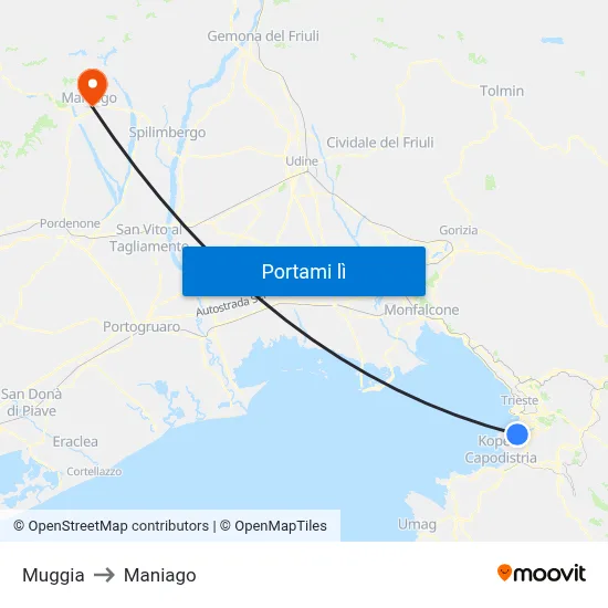 Muggia to Maniago map