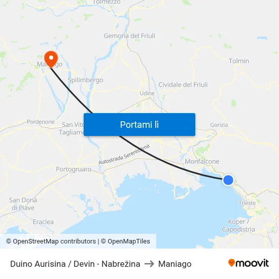 Duino Aurisina / Devin - Nabrežina to Maniago map